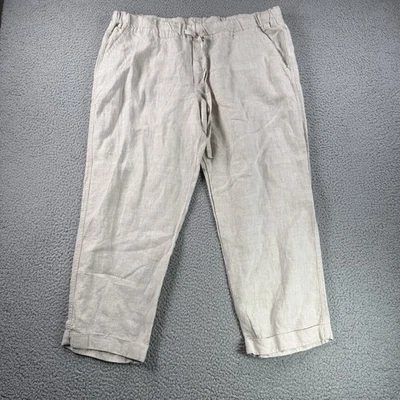 Allen Allen 裤子女式 XL 米色亚麻宽腿短拉海岸度假村 — 第 1/4 张图片