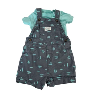 Carters Boys Outfit Set Romper Shirt Blue 18M Alligator Print Pocket Relaxed - Picture 1 of 8