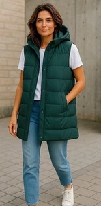 J. Jill Puffer Vest Hooded Down Filled 2X Spruce Green Pockets Gorpcore Outdoors - Picture 1 of 10