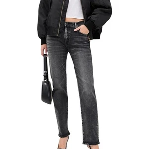 Moussy Vintage MV Fairfield Slim Straight Jeans Sz 30 Black Distressed Mid Rise - Picture 1 of 13