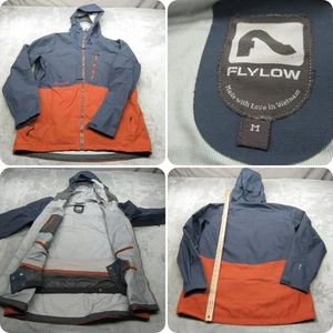Flylow Ski Jacket Men Medium Blue Quantam Pro Waterproof Hood Snowboard Full Zip - Picture 1 of 15