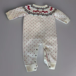 Hanna Andersson 6M Baby Cotton Sweater Knit Fair Isle Holiday Playsuit Romper - Picture 1 of 8
