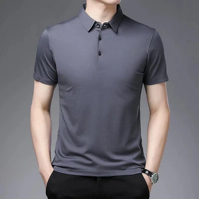 2024 Men's New Solid Color Business Casual POLO Shirt Summer Fashion Casual Shor - Image 1 of 4