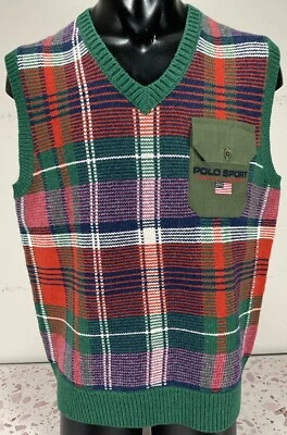 Colete Polo Sport Ralph Lauren Red Rocks gola V lã tamanho G xadrez $298 - Imagem 1 de 4