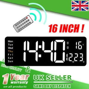 Large LED Digital Wall Clock Big Display Time Date Day Temp Electronic Calendar - Picture 1 of 11