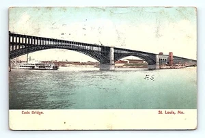 Postcard UDB St. Louis Missouri Eads Bridge Mississippi River Cruise Boat 1909 - Picture 1 of 3