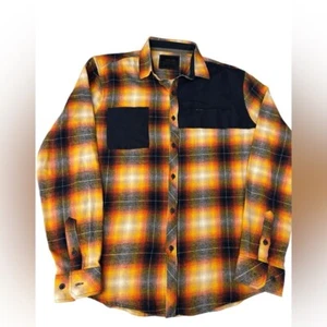 NOMAD Plaid Flannel Button Down Shirt Men's Med Orange Navy Gray - Picture 1 of 9