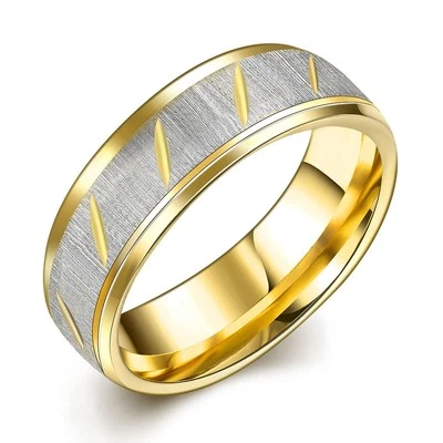 Anillo de moda con banda de acero inoxidable de oro amarillo unisex para hombre B459 Foto 1 de 4