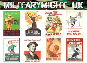 SET 2 DIORAMI POSTER PROPGANDA INGLESE SCALA 1/16 - 1/18 120mm FIGURINE WW2 - Foto 1 di 3