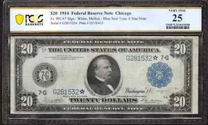 1914 $20 FEDERAL RESERVE STAR NOTE FR.991A* CHICAGO PCGS VF 25 VERY FINE (532*) - Picture 1 of 2