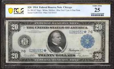 1914 $20 FEDERAL RESERVE STAR NOTE FR.991A* CHICAGO PCGS VF 25 VERY FINE (532*) - Image 1 of 2