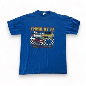 Vintage '80s Charlotte Red Hot Racing NC T‑Shirt  MEN XL  Blue – Clean Retro Tee - Picture 1 of 5
