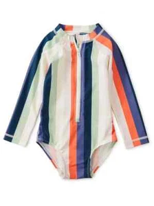 Tea Collection Striped Rash Guard 6-9m Baby Girls Swimsuit One PC Swimming Suit - Picture 1 of 4