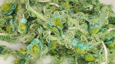 Peacock greens rose/floral trim, 2yds VTGE elastic Dance, Skating, DRag, Costume - Image 1 of 3