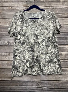 Croft & Barrow Shirt Women Size S Black & White Floral Short Sleeve Pullover Top - Picture 1 of 8