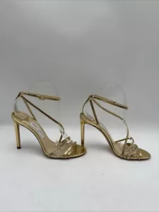Jimmy Choo Gold Snake Print Leather Open Toe Ankle Strap High Heel Sandals 38.5 - Picture 1 of 5