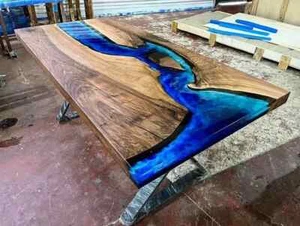 Walnut Blue Turquoise Ice Design Epoxy Dining Table- Coffee Table- River Table - Picture 1 of 4