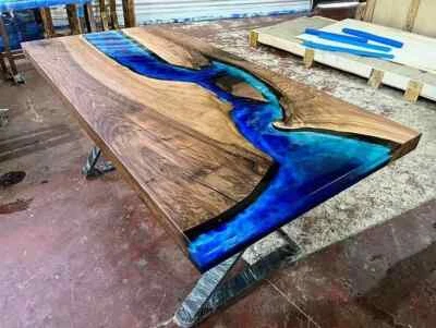 Walnut Blue Turquoise Ice Design Epoxy Dining Table- Coffee Table- River Table - Image 1 of 4