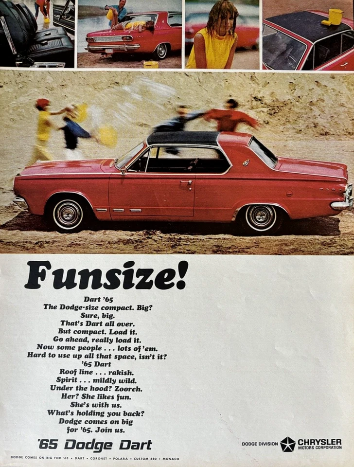 Dodge Dart Fun Size Automobile Chrysler Corp. Vintage Print Ad 1965 - Image 1 of 1