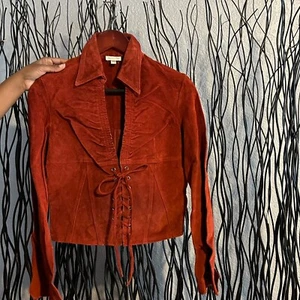 Charlotte Russe Womens Y2K Suede Genuine Leather Jacket Medium Rust Lace Front - Picture 1 of 8