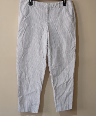 Pantalones chinos MERONA gris/blanco a rayas texturizadas elásticas para mujer 12 #p95-435 Foto 1 de 4
