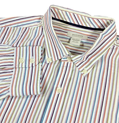Camisa MADISON Para Hombres 2XL Algodón Multicolor Rayas Verticales Manga Larga Con Botones Foto 1 de 4