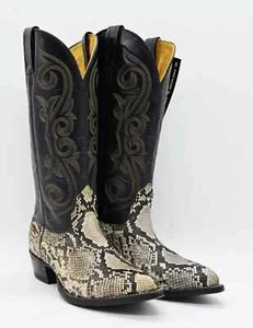 Vintage NOS Nocona Men Natural Python Back Pointed Toe Western Cowboy Boots 6.5D - Picture 1 of 6