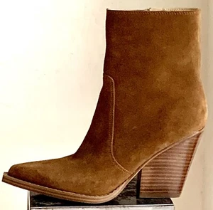 Nine West Size 8.5M Genuine Suede Cognac Western Bootie Block Heel New No Box - Picture 1 of 7