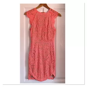 NWT Hello Molly Neon Coral Lace Mini Dress 8 - Picture 1 of 3