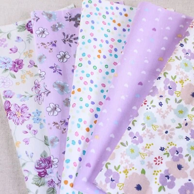 5 Sewing Purper Quilting Fabric Cotton Bundle Floral Patchwork Scraps Lot - Image 1 of 4