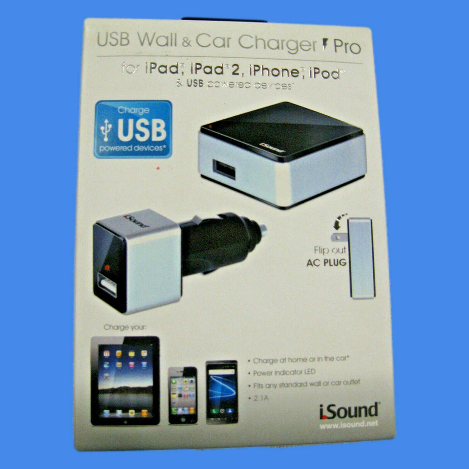 Cargador de pared iSound Pro para teléfonos inteligentes, tabletas y otros dispositivos alimentados por USB  Foto 1 de 4