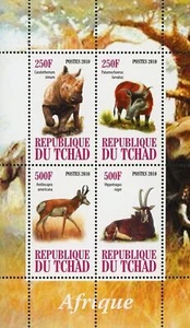 Africa Rhino Antelope Wild Animal Souvenir Sheet of 4 Stamps Mint NH - Picture 1 of 5