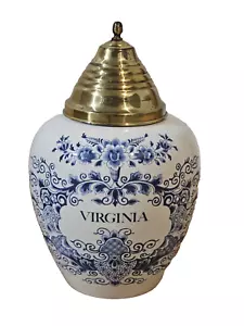 Delft Large Virginia Tobacco Jar w Lid by OUD in Holland Williamsburg Style - Picture 1 of 7