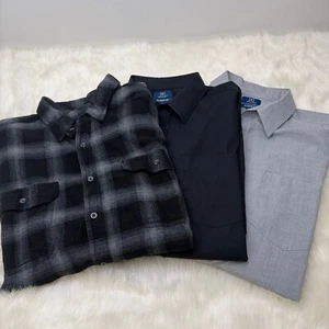 george | Set of 3 Long Sleeve Classic Fit Button Down Shirts in Gray + Black - Picture 1 of 21