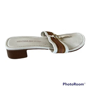 Montego Bay Club Sandals Brown White Womens Comfy Brazil Shoes Size 8W - Picture 1 of 12