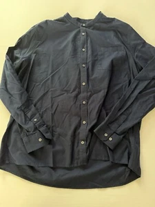Mens Burton Menswear London 100% Cotton Navy Blue Stand Up Collar Shirt XXL 2XL - Picture 1 of 9