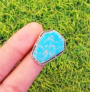 Deals Copper Turquoise Gemstone Ring 925 Sterling Silver Plated Jewelry Sz 7.5 - Picture 1 of 3