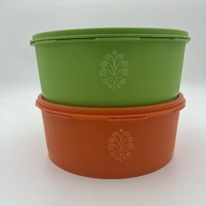 Vintage Tupperware 1204-7 und 1204-4 orange und grün mit Deckeln 1205-9 - Bild 1 von 14