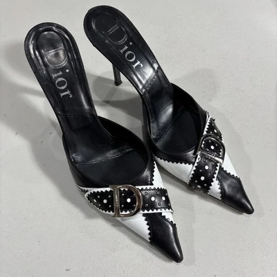 Christian Dior x John Galliano Black White Leather D'Orsay Heels Pumps 40.5 - Image 1 of 4