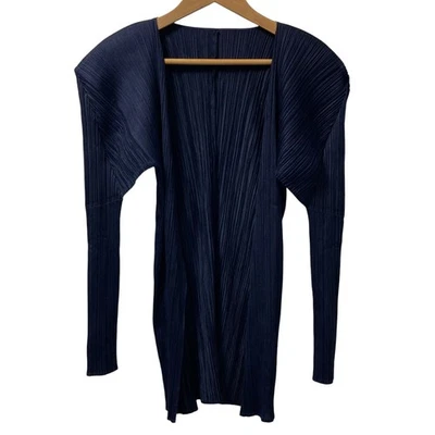 PLEATS PLEASE ISSEY MIYAKE Cardigan PP04-JO607 Size 3 Navy Women USED - Image 1 of 4