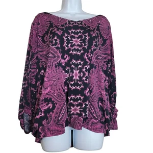 Alfani Damen Bluse, Damen 2XL, lila & schwarz Boho Paisley, Perlen, V-Ausschnitt, gebraucht, in einwandfreiem Zustand - Bild 1 von 11