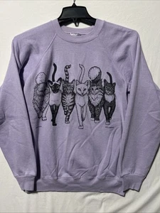 Vintage Cat Sweatshirt Double Sided Walking 1986 80’s 50/50 Cute - Picture 1 of 17
