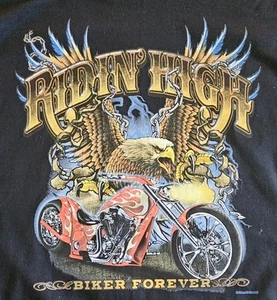 Classic American Street Motorcycle. Men's Black Cotton T-Shirt. - Picture 1 of 2