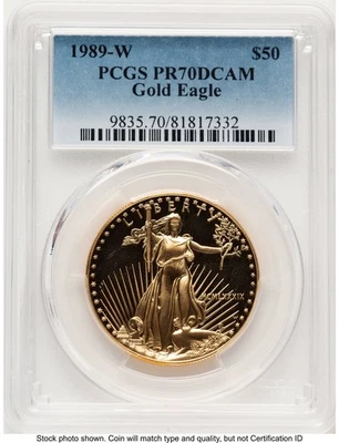 1989-W Proof Gold Eagle 1 oz Blue Gradient PCGS PR70 - Image 1 of 2