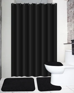 4 Pcs Bathroom Shower Curtain Set with Non Slip Rugs, Toilet Lid Cover and Ba... - Picture 1 of 7