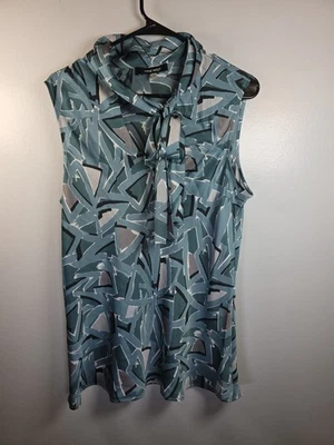 Nine West Blouse  Geometric Sleeveless W/Long Ties, Flowy Silky Size XL  - Image 1 of 4