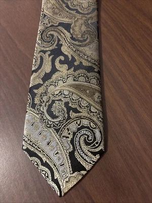 Corbata Sean John Dorada y Negra 100% Seda Paisley Elegante Ocasión Especial Evento Foto 1 de 4