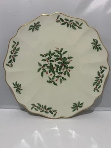Vintage Lenox flache überbackene Feiertag Servierplatte 11" Stechpalmenblätter - rote Beeren USA - Bild 1 von 7