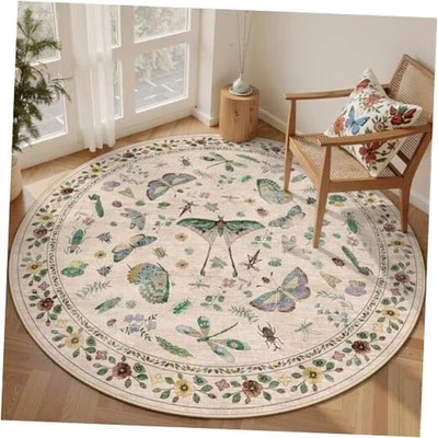 Alfombra redonda lavable de 4 pies - Alfombras de insectos para sala de estar antideslizante pelo bajo suave ultra  Foto 1 de 4