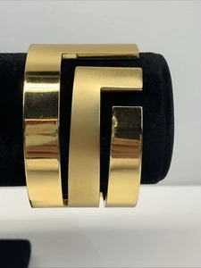 Vintage Lanvin Paris Armreif Armband aufklappbar klobig glänzend goldfarben signiert Retro - Bild 1 von 24